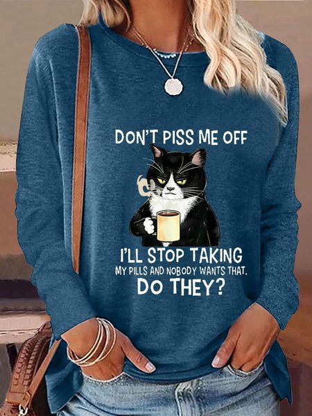 Women's Don't Piss Me Letters Casual Shirt, Long sleeves, Lilicloth.com
