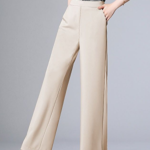 Casual Plain Natural Ankle Pants Pocket Stitching Straight Pants, Pants, color:Khaki|size:3XL, Noracora