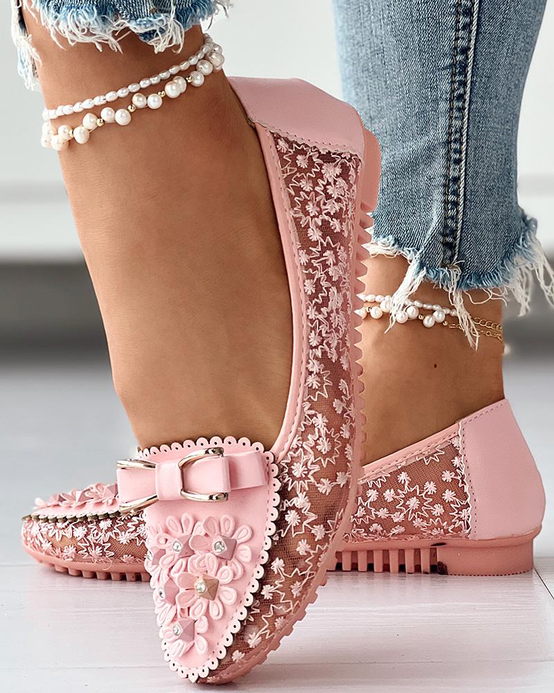 Floral Embroidery Bowknot Decor Work Loafers, Slip-on, chicme - Women's Fashion Online