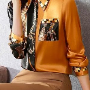 Shirt Collar Abstract Urban Loose Long Sleeve Blouse, Blouses and Shirts, color:As Picture|size:XXL, Stylewe