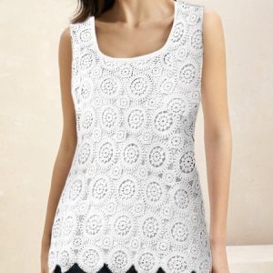 Casual Square Neck Plain Tank Top Lace, Tanks & Camis, color:White|size:XXL, Noracora