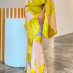 Floral Regular Fit Elegant Maxi Skirt, Skirts, color:Yellow|size:XXL, Stylewe