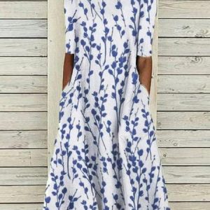 Floral Elegant Dress, Midi, color:Blue|size:XXL, catalog Noracora shop
