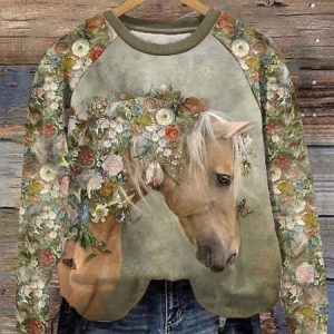 Loose Vintage Horse Sweatshirt, Hoodies&Sweatshirts, Lilicloth.com