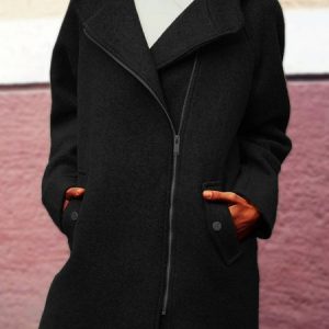 Hooded Asymmetrical Zipper Jacket Coat Overcoat, Coats, color:Black|size:XXL, Noracora