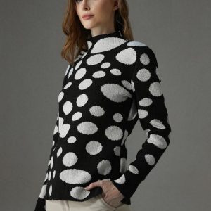 High Elasticity Urban Turtleneck Long Sleeve Tight Polka Dots Sweater, Pullovers, color:Black|size:XXL, Stylewe