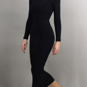 Black Daily Long sleeve Regular Fit Boat Neck Dress, Maxi Dresses, color:Black|size:XS, Stylewe