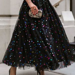 High Waist Loose  Party Polka Dots Skirt, Skirts, color:Black|size:XXL, Stylewe