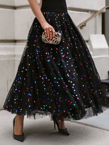 High Waist Loose Party Polka Dots Skirt, Skirts, color:Black|size:XXL, Stylewe