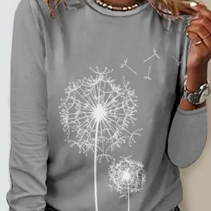 Dandelion Casual Crew Neck Long Sleeve Shirt, Long sleeves, Lilicloth.com