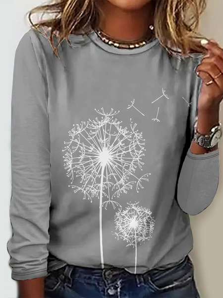 Dandelion Casual Crew Neck Long Sleeve Shirt, Long sleeves, Lilicloth.com