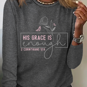 His Grace is Enough Regular Fit Simple Long Sleeve Shirt, Long sleeves, Lilicloth.com