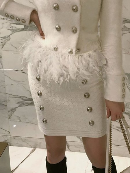 Tight Plain Elegant H-Line Skirt, Skirts, color:White|size:XXL, Stylewe