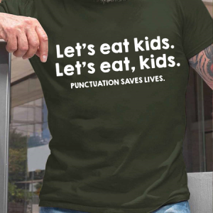 Men's Punctuation Saves Lives Casual Cotton Text Letters Crew Neck T-Shirt, T-shirts, Lilicloth.com