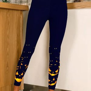 Casual Halloween Long Legging, Leggings, color:Blue|size:XXL, Noracora