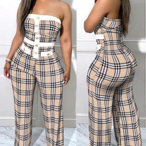 Plaid Print Button Decor Tube Jumpsuit, Jumpsuits, chicme - Women's Fashion Online