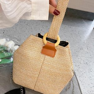 Braided Straw Bucket Bag, Bags, chicme - Women's Fashion Online