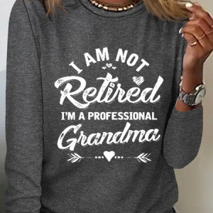 Women's Long Sleeve Blouse Spring/Fall Text Letters Cotton-Blend Crew Neck Daily Going Out Casual Top, JustFashionNow Shirts, color:Gray|size:3XL,
