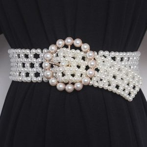 Elegant Braided Imitation Pearl Wide Belt Dress Decorative Waist Belt, Belts, color:Color2|size:One-size, Stylewe