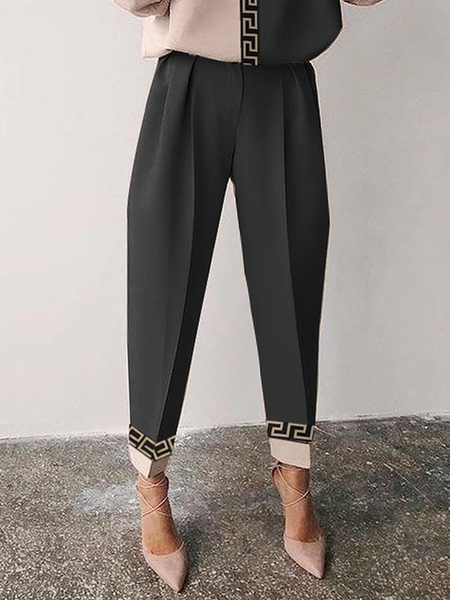 Loose Color Block Urban Long Pants Straight pants, Pants, color:Black|size:XXL, Stylewe