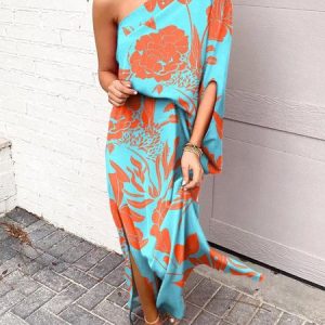 Off The Shoulder Floral Vacation Regular Fit Midi Dress, Maxi Dresses, color:Multicolor|size:XXL, Stylewe