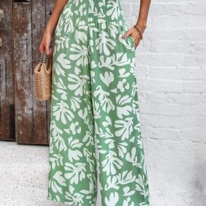 Casual Geometric Long Pant, Pants, color:Green|size:XL, Noracora