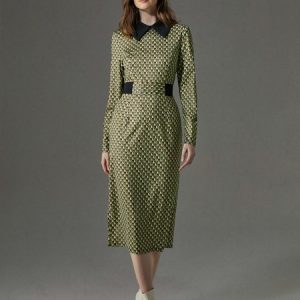 Elegant  Geometric Print  Regular Fit Long Sleeve Dress, Midi Dresses, color:As Picture|size:XXL, Stylewe