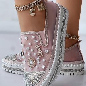 Pearls Rhinestone Decor Muffin Loafers, Slip-on, chicme - Women's Fashion Online