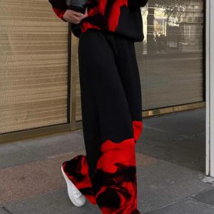 Floral Urban Loosen Pants, Pants, color:Black-red|size:XXL, Stylewe
