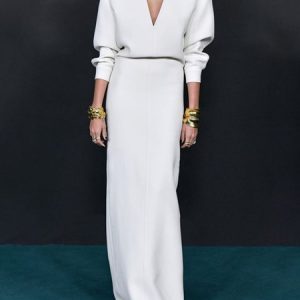 Elegant Plain V Neck Regular Fit Dress, Maxi Dresses, color:White|size:XXL, Stylewe