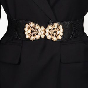 Elegant Imitation Pearl Stretch Girdle, Belts, color:Black|size:One-size, Stylewe
