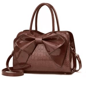 Large Capacity Bownot Crocodile Embossed Tote Bag Urban Crossbody Bag, Bags, color:Coffee|size:One-size, Stylewe