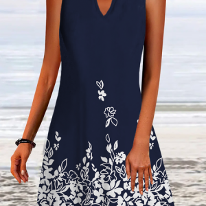 Women Mini Dress Casual Floral Sleeveless A-Line Short Dress, Short, color:Blue|size:XXL, Noracora