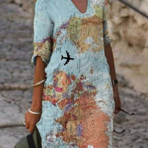 Women's Boho V Neck Casual Half Sleeve Short Knitting Dress, Dresses, color:Blue|size:XXL, Noracora