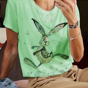 Easter Loose Casual T-Shirt, T-shirts, color:Green|size:XXL, Noracora