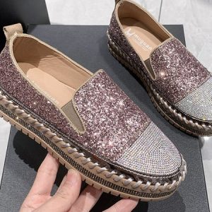 Casual Plain Slip On Low Heel Slip On Glitter, Sneakers&Athletic, color:Pink|size:43, Noracora