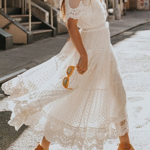 Women Plain V Neck Short Sleeve Comfy Casual Mesh Maxi Dress, Dresses, color:White|size:3XL, Noracora