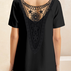 Casual Plain V Neck Short Sleeve T-shirt, T-shirts, color:Black|size:XXL, Noracora
