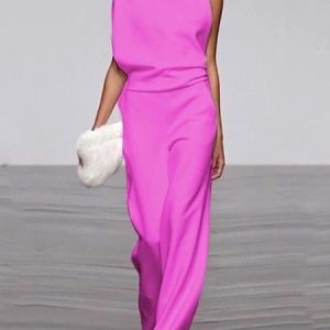 Women's Commuting Asymmetry Sleeve Solid Jumpsuit & Romper Jumpsuit, Jumpsuits&Rompers, color:Rose Red|size:5XL, Noracora