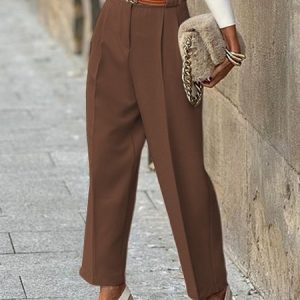 Casual Plain Long Pant, Pants, color:Coffee|size:XL, Noracora