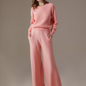 Micro-Elasticity Urban Plain Crew Neck Long Sleeve Loose Sweater, Pullovers, color:Pink|size:XXL, Stylewe