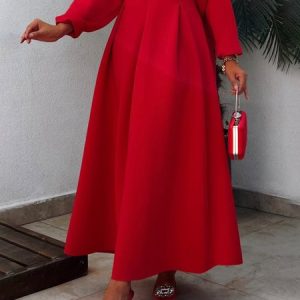 Plain Regular Fit Elegant High Waist Skirt, Skirts, color:Red|size:XXL, Stylewe