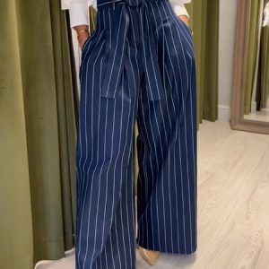 Urban Regular Fit Striped Pants, Pants, color:Blue|size:XXL, Stylewe