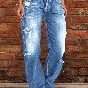 Loose Plain Casual Denim Jeans, Denim&Jeans, color:Blue|size:XXL, catalog Noracora shop
