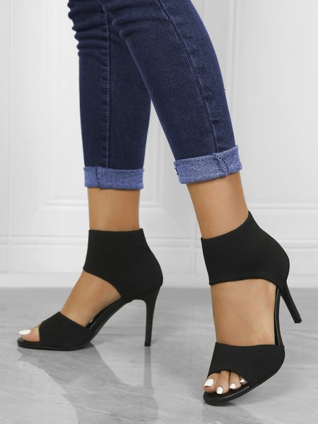 Minimalist Mesh Fabric Slip On Stiletto Heeled Ankle Strap Sandals, Heels, color:Black|size:43, Stylewe