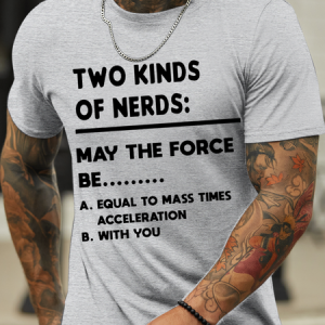 Men's Two Kinds Of Nerds Physics Gaming Cotton Casual Crew Neck Text Letters T-Shirt, T-shirts, Lilicloth.com
