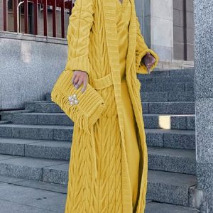 Loose Long Sleeve Plain Elegant Cardigan, Cardigans, color:Yellow|size:XXL, Stylewe