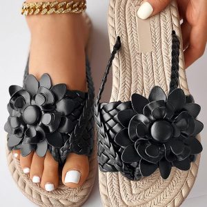 Braided Floral Pattern Toe Post Beach Flip Flops, flips flops, chicme - Women's Fashion Online