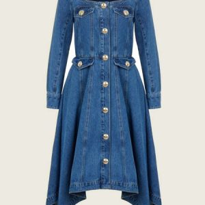 Women Plain Square Neck Long Sleeve Comfy Casual Short Dress, Dresses, color:Blue|size:XXL, Noracora