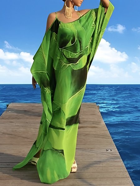 Vacation Floral Loose Maxi Dress, Maxi Dresses, color:Green|size:XXL, Stylewe